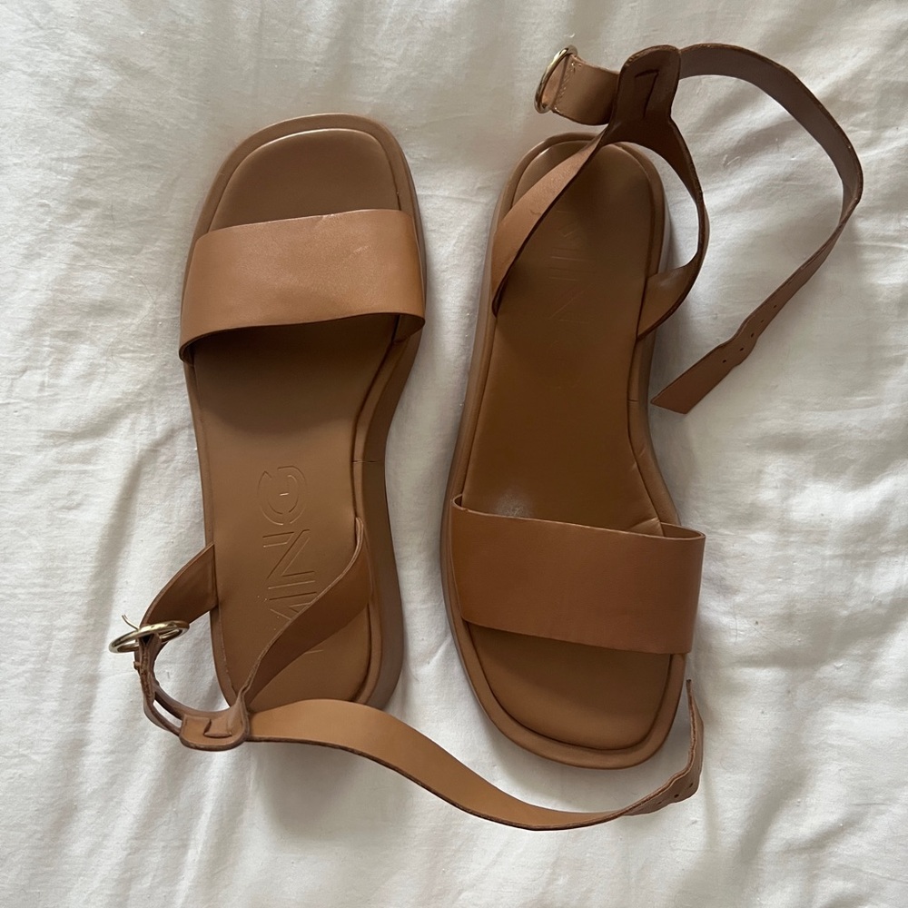 Mango Women's Tan Leather Flatform Sandals Sz 40/9